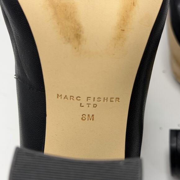 Marc Fisher Abilene Leather Pumps Size 8 M Black Pointed Toe Block Heel Classic - Picture 10 of 10